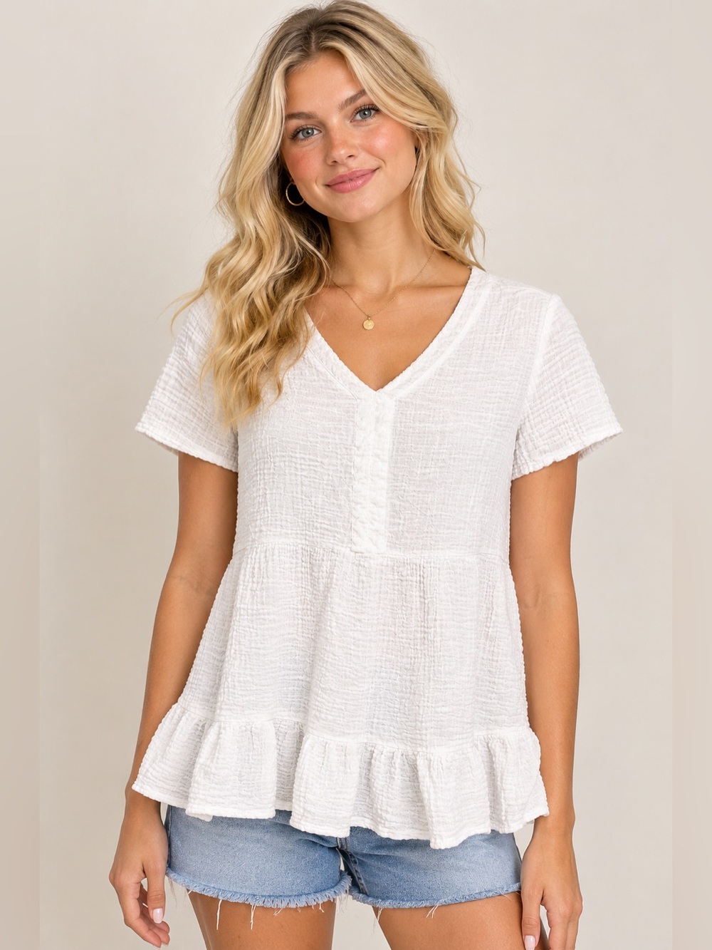 Beachlunchlounge crinkle cotton gauze peplum blouse